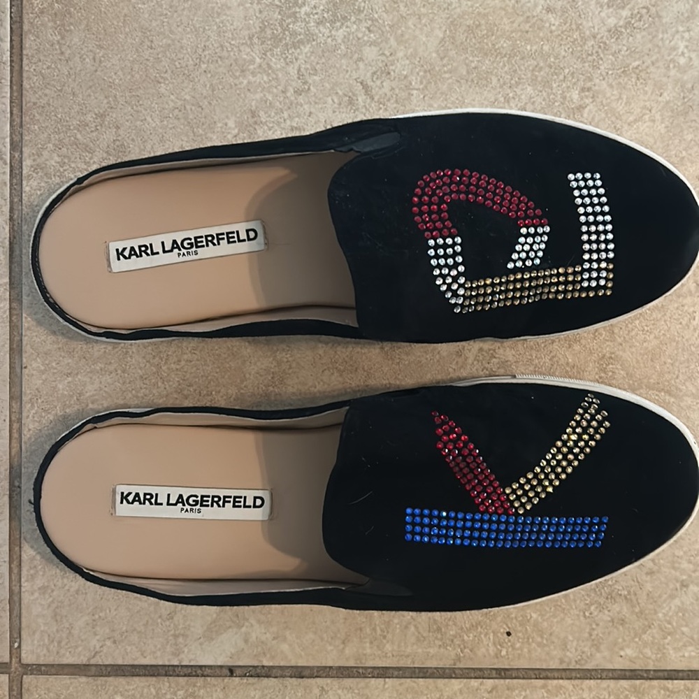 Karl Lagerfeld Paris slide on sneakers rhinestone embellished Slides